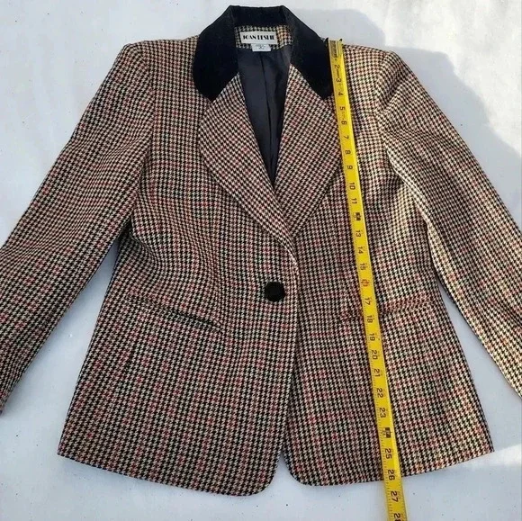Joan Leslie Size 6 Womens  Brown and Black Squared Blazer with Velvet Collar - Picture 10 of 16